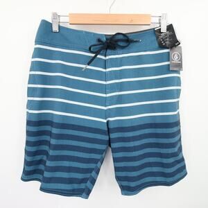 Volcom Men's Swim Trunks Blue Aged Indigo Striped Quarta Static Mod-Tech Size 30